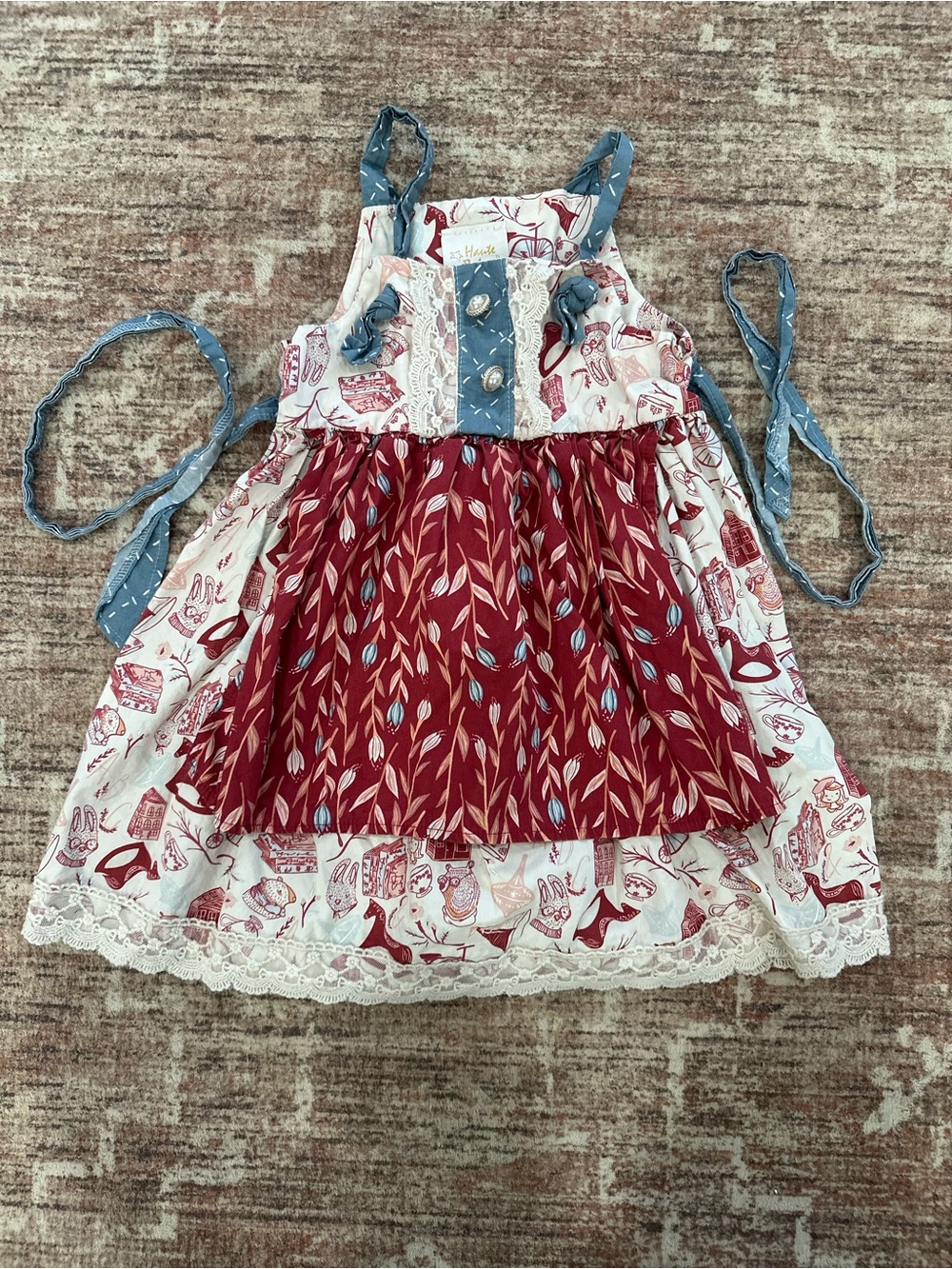 Haute Baby Whimsical Boho Rabbit Woodland Dress 100% Cotton Fall Holiday 4T
